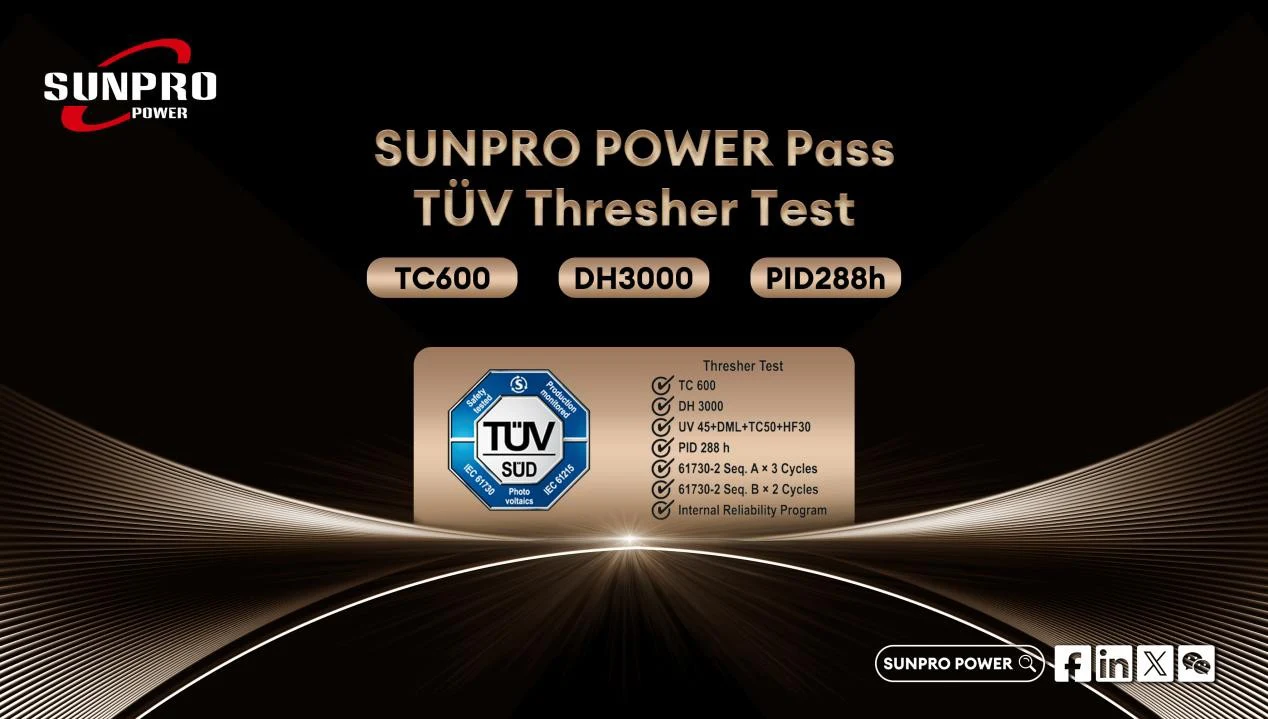 Hardcore Certification! Sunpro Passes TÜV Thresher Test, Reliability Receives Endorsement
